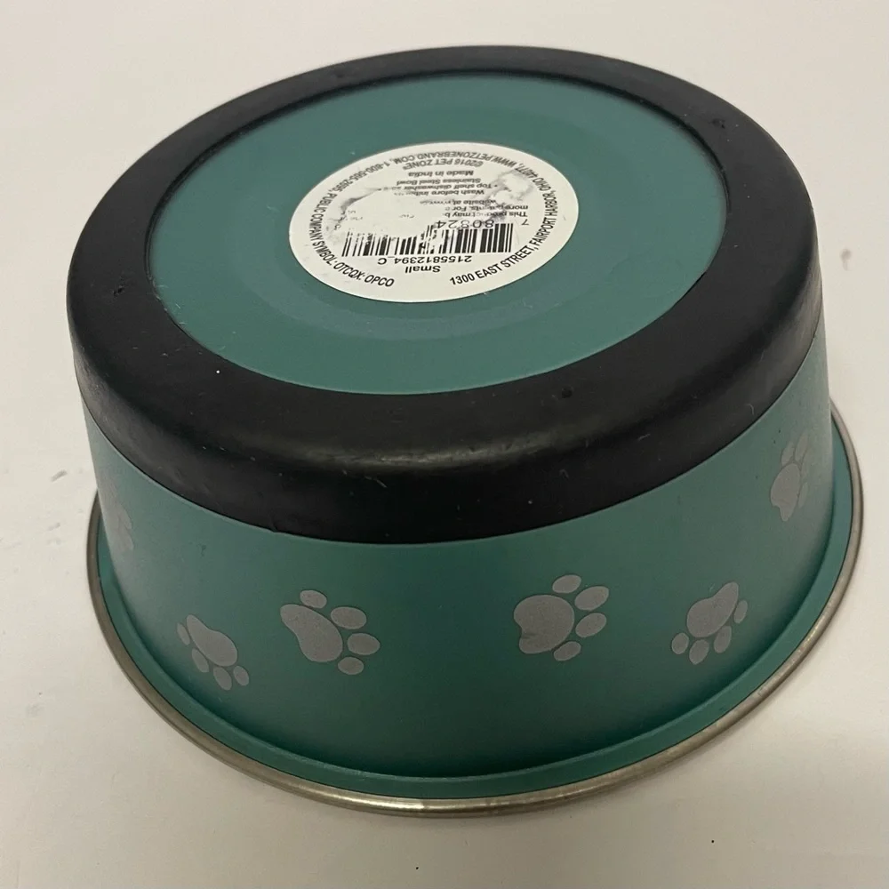 Petzone Teal-Green Paw Print Stainless Steel Dog Bowl Non-Skid - Small